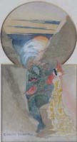 Lot 622 - Carlos Schwabe, Damsel and Dragon, watercolour and ink.
