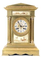 Lot 659 - French architectural brass mantel clock.