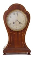 Lot 662 - Mahogany waisted case mantel clock and key.