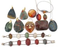 Lot 276 - Two hardstone bracelets; silver bangle and ten