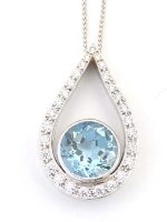 Lot 290 - Aquamarine and diamond tear-drop shaped pendant