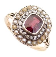 Lot 294 - Victorian unmarked gold ring, the central red
