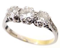 Lot 307 - 18ct white gold three-stone diamond ring