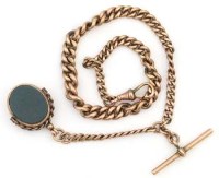 Lot 321 - 9ct gold graduated watch chain with agate fob.