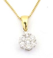 Lot 329 - Seven stone diamond cluster pendant, indicated