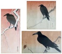 Lot 364 - Koson: Three woodblock studies of a rook and two crows