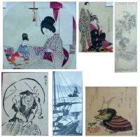 Lot 374 - Six miscellaneous woodblock prints, Meiji - 20th