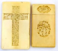 Lot 389 - Carved ivory card case with a cross and another