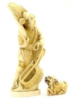 Lot 391 - Japanese ivory okimono of a fisherman and a