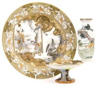 Lot 420 - Kutani stem dish and plate; Chinese small vase.