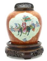 Lot 429 - Iron red jar, cover and stand.
