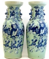Lot 433 - Pair 2ft Chinese celadon and blue vases.