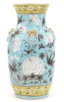 Lot 434 - Chinese turquoise ground vase with flowers 14.5.