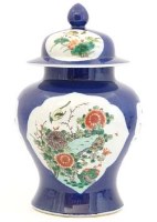 Lot 441 - Chinese famille vert and powder blue baluster vase and lid.