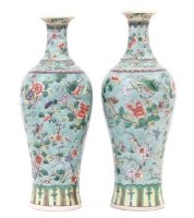 Lot 443 - Chinese pair famille vert vases floral, Kangxi mark to base 10.