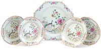 Lot 444 - Chinese charger 'Double Peacock' pattern with 4 smaller dishes.
