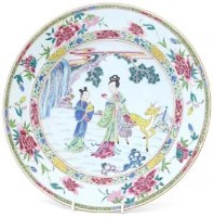 Lot 449 - Chinese Qianlong period famille rose charger women and deer.