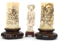 Lot 459 - Pair of ivory tusk shaped vases engraved with