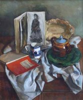 Lot 461 - English School, 20th century, Still life with teapot, oil.