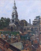 Lot 468 - Ken Howard, Christ Church, Newgate Street, London, oil.