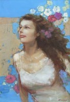 Lot 472 - Bohuslav Barlow, Nin with Flowing Hair, oil.