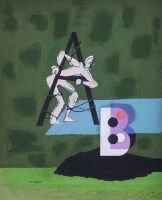 Lot 476 - Jan Le Witt, Composition, oil and collage.