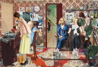 Lot 482 - Louis Maxwell, 20th century, Interior with Agatha Christie and other characters, oil.