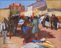 Lot 486 - Philip Naviasky, Continental market scene, oil.
