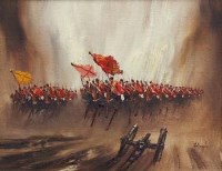 Lot 496 - John Bampfield, Charge of the Light Brigade, oil.