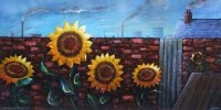 Lot 521 - David Wilde, Sunflowers Glimpsed in an Ardwick Backyard, oil.