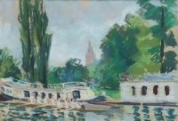 Lot 574 - Paul Maze, Rowing scene, pastel.