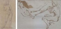 Lot 595 - Randolph Schwabe, Nude and two nudes, ink and pencil (2).