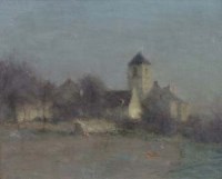 Lot 627 - Joseph Paul Mesle, French village at dusk, oil.