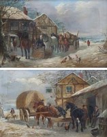 Lot 628 - H.C. Woollett, A Roadside Inn and English Roadside Life, oil (2).
