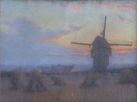 Lot 641 - H. Geneau, Ruminghem - Crepuscule, pastel.