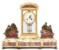 Lot 655 - French marble four glass mantel clock.