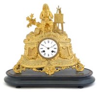 Lot 674 - Gilt Spelter figural mantel clock.