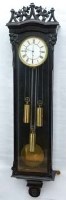 Lot 675 - Ebonised Vienna 3-weight wall clock.