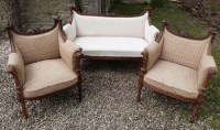 Lot 727 - Mahogany framed three piece suite.
