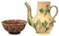 Lot 174 - Creamware coffee pot, bowl.