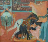 Lot 295 - Attributed to Hans Ollgaard, Bullfighting scene, oil.