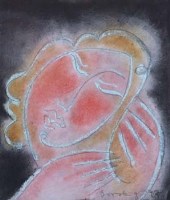 Lot 320 - Jiri Borsky, Woman Adjusting Her Hair, ink and watercolour.