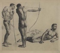 Lot 342 - Erich Wolfsfeld, Three Archers, signed etching.