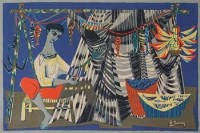 Lot 351 - Robert Debieve, Fisherman mending nets, printed canvas.