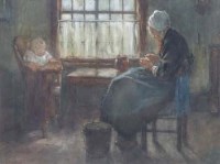 Lot 369 - Anton Van Anrooy, Dutch interior scene, watercolour.