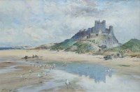 Lot 372 - T.S. Hutton, Bamburgh Castle, watercolour.