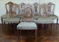 Lot 413 - Eight Hepplewhite style mahogany framed single chairs.
