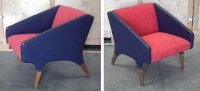 Lot 458 - Pair of blue leather and red fabric lounge