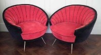 Lot 488 - Pair of 1950's design tub chairs,   supported on