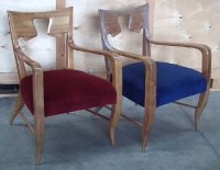 Lot 506 - Pair of walnut framed arm chairs,  with curving
